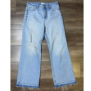 LOFT High Rise Wide Leg Distressed Raw Hem Jeans Light Wash Blue